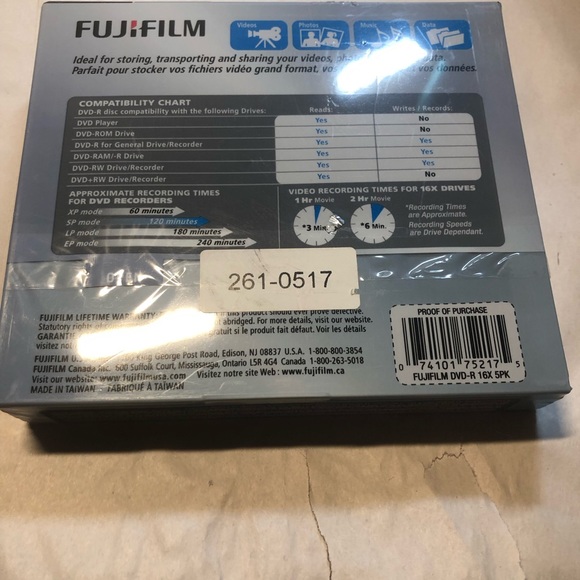 Fujifilm DVD-R 5 Pack 4.7 GB 120 Min 1x-16x - Sealed New - Picture 6 of 8